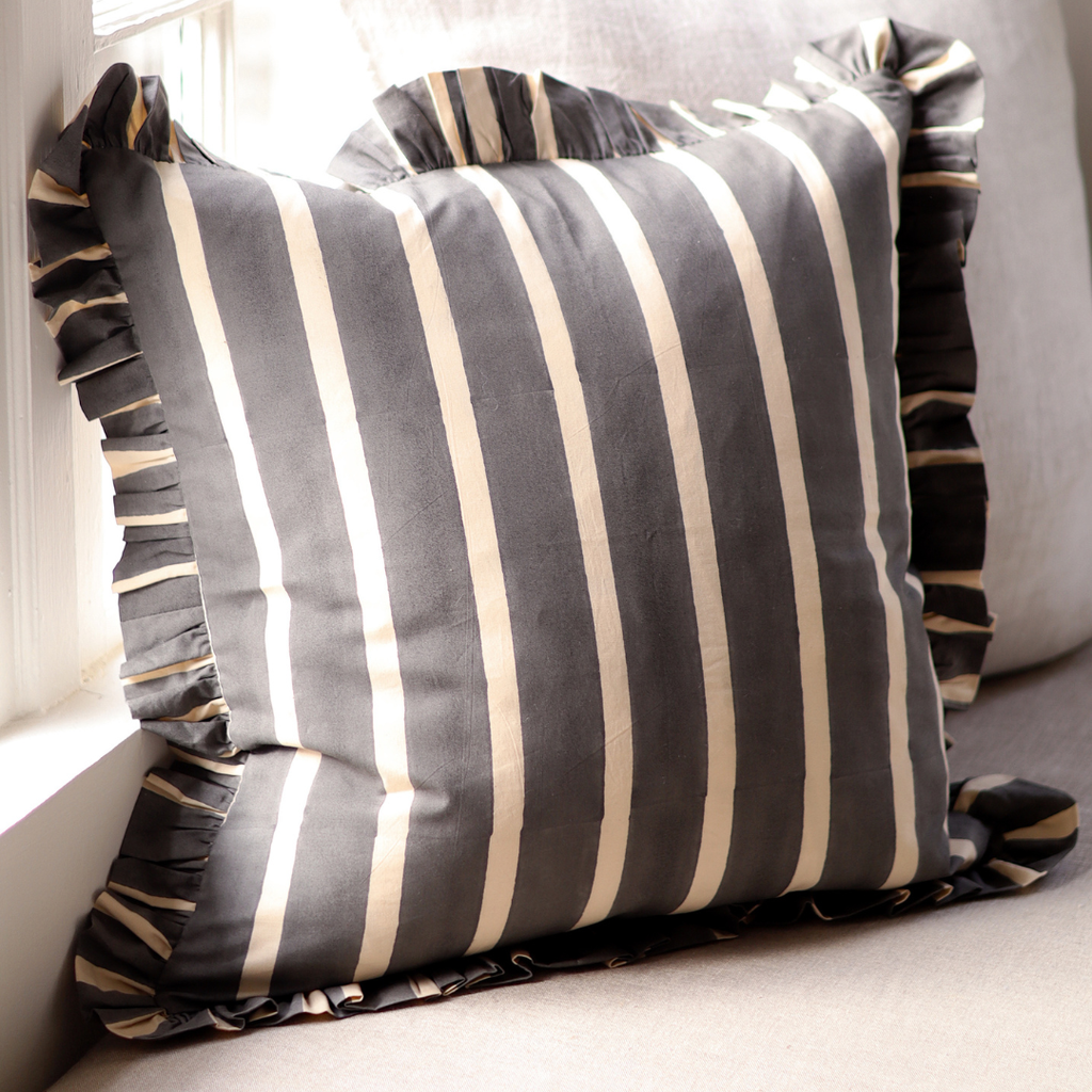 Ruffle Wide Stripe Pillow - Charcoal (20" x 20")