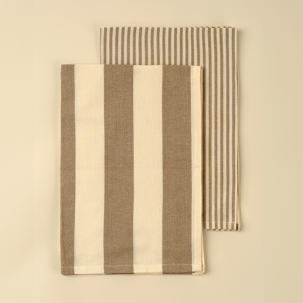 Hampton Stripe Tea Towels - Stone (Two Styles Available)
