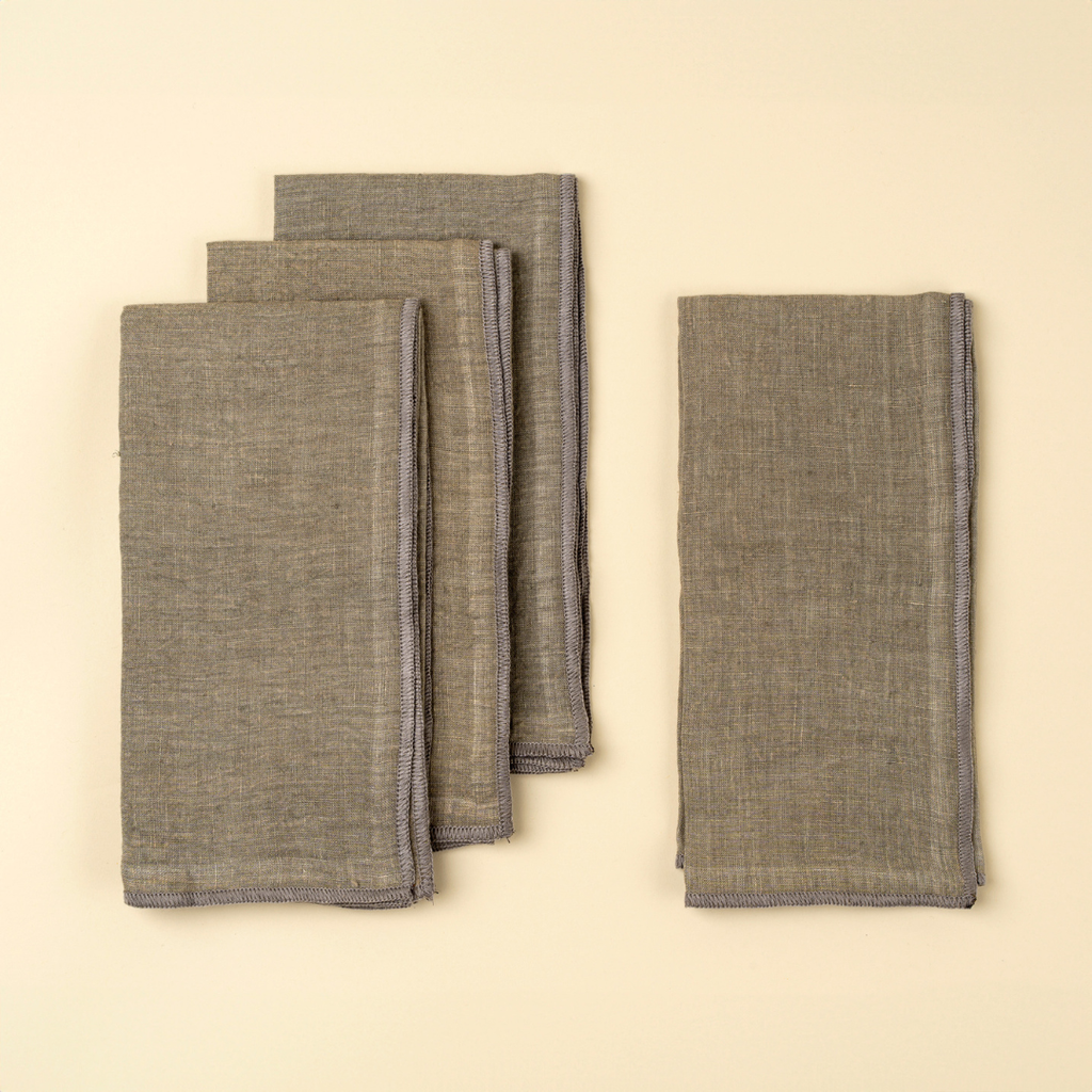 Set of 4 Stonewashed Linen Napkins - Grey
