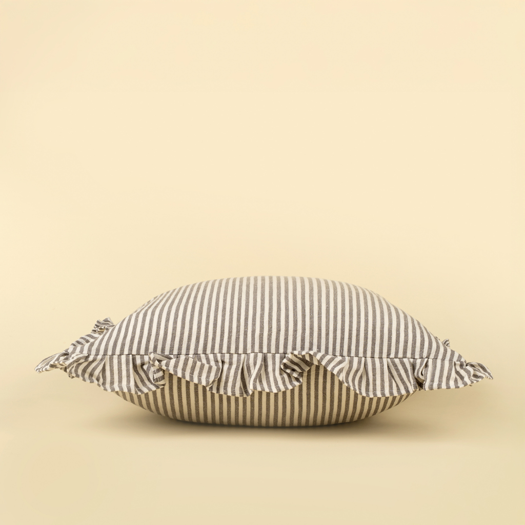 Ruffle Narrow Stripe Pillow - Grey (20" x 20")