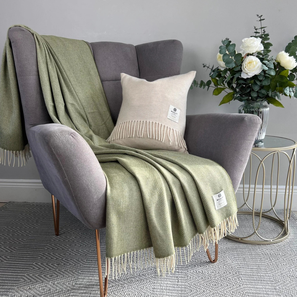 McNutt of Donegal Merino Lambswool Blanket - Fern Herringbone