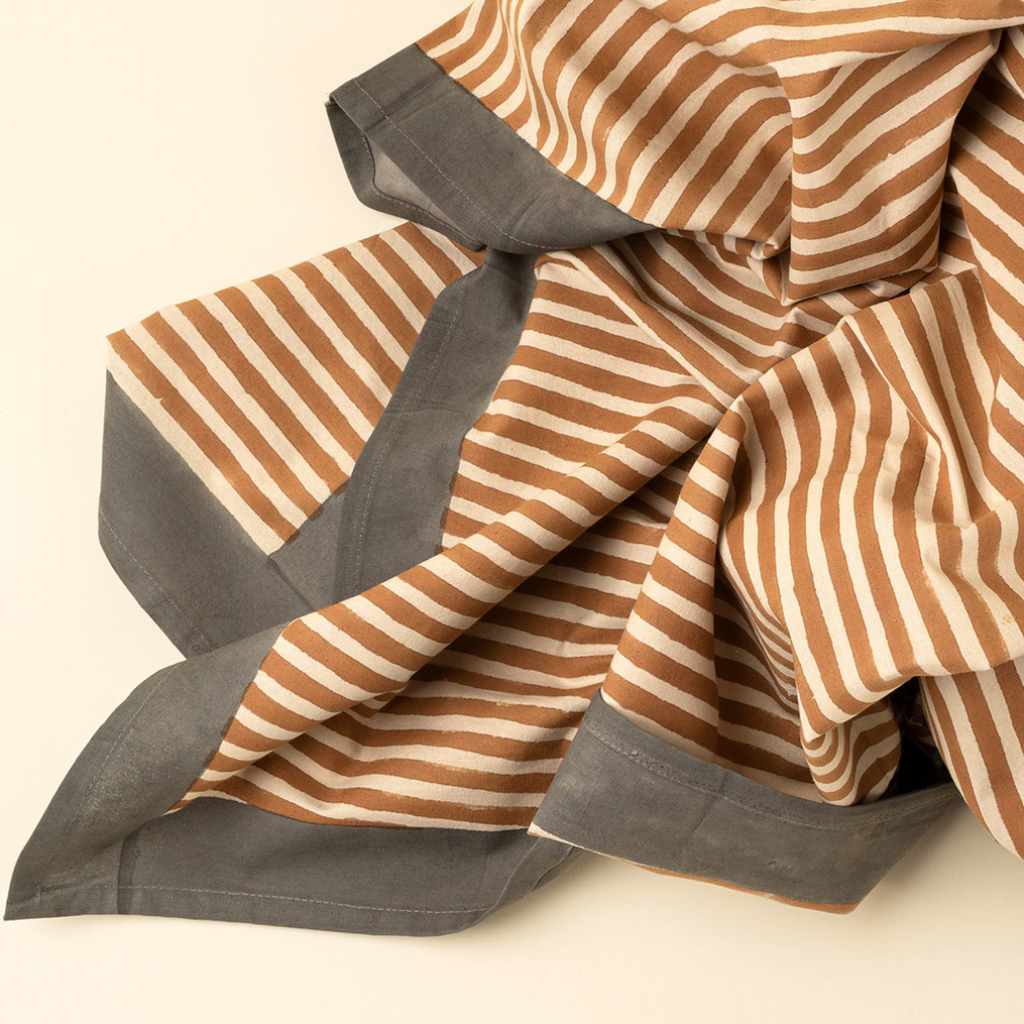 Terracotta Stripe Block Print Tablecloth (104" x 60")