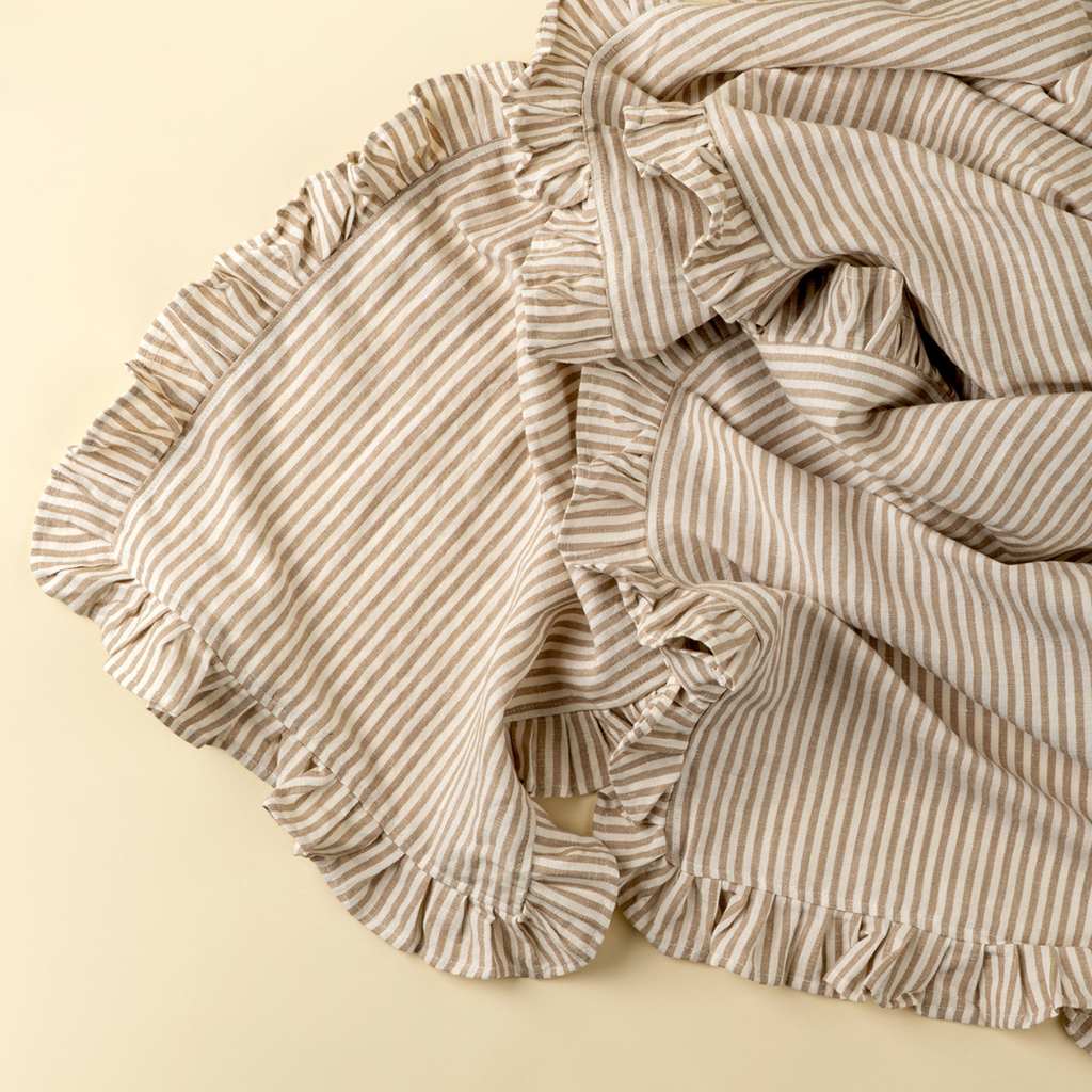 Ruffle Narrow Stripe Table Runner - Beige (112"L)