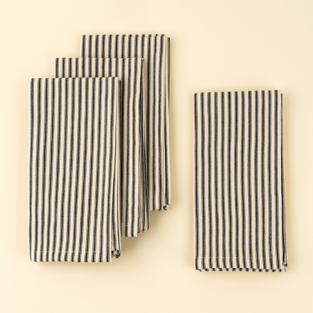 Set of 4 Ticking Stripe Napkins - Black