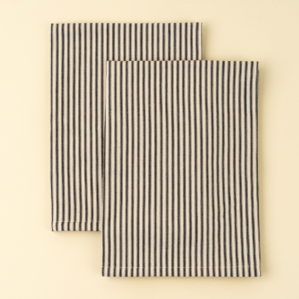 Ticking Stripe Tea Towel - Black (Sold Individually)