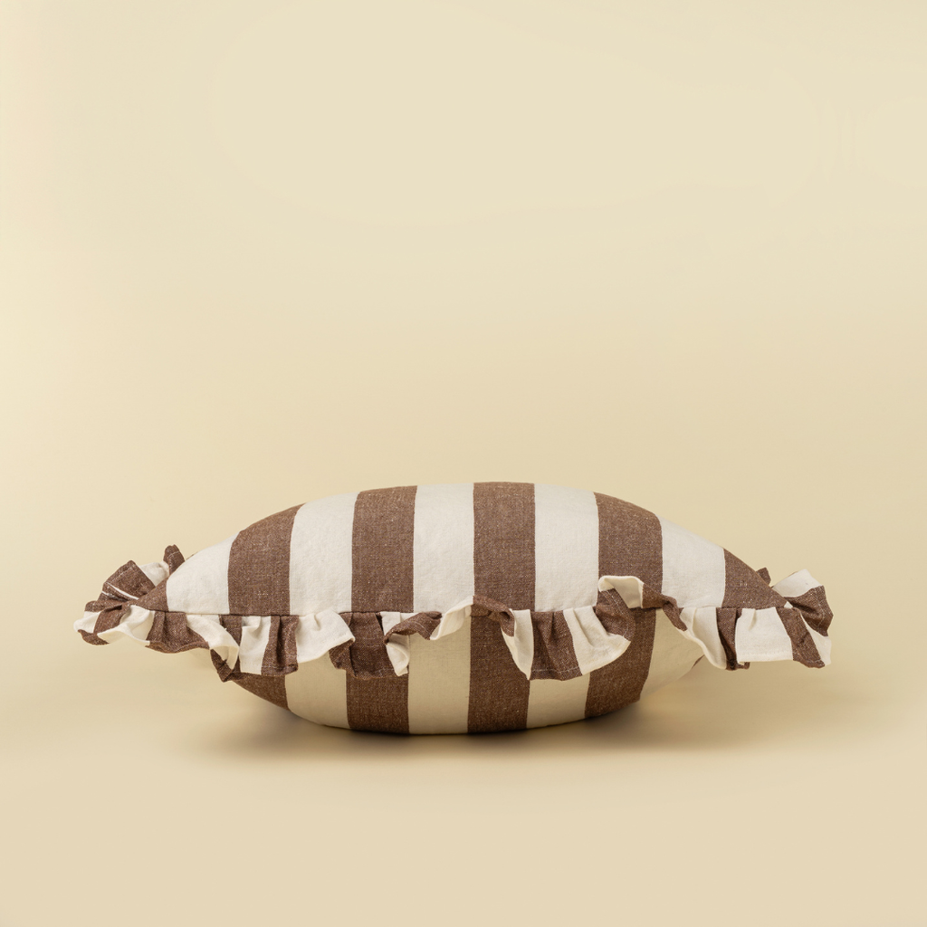 Ruffle Wide Stripe Pillow - Brown (20" x 20")