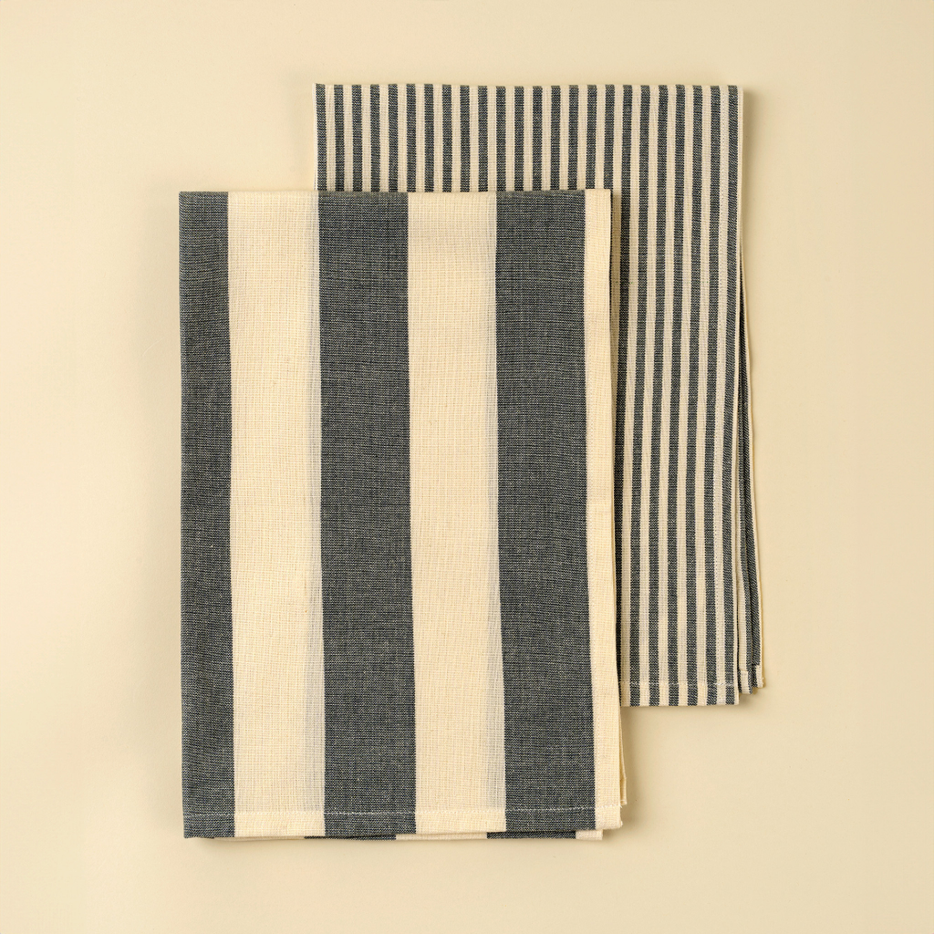 Hampton Stripe Tea Towels - Slate Grey (Two Styles Available)