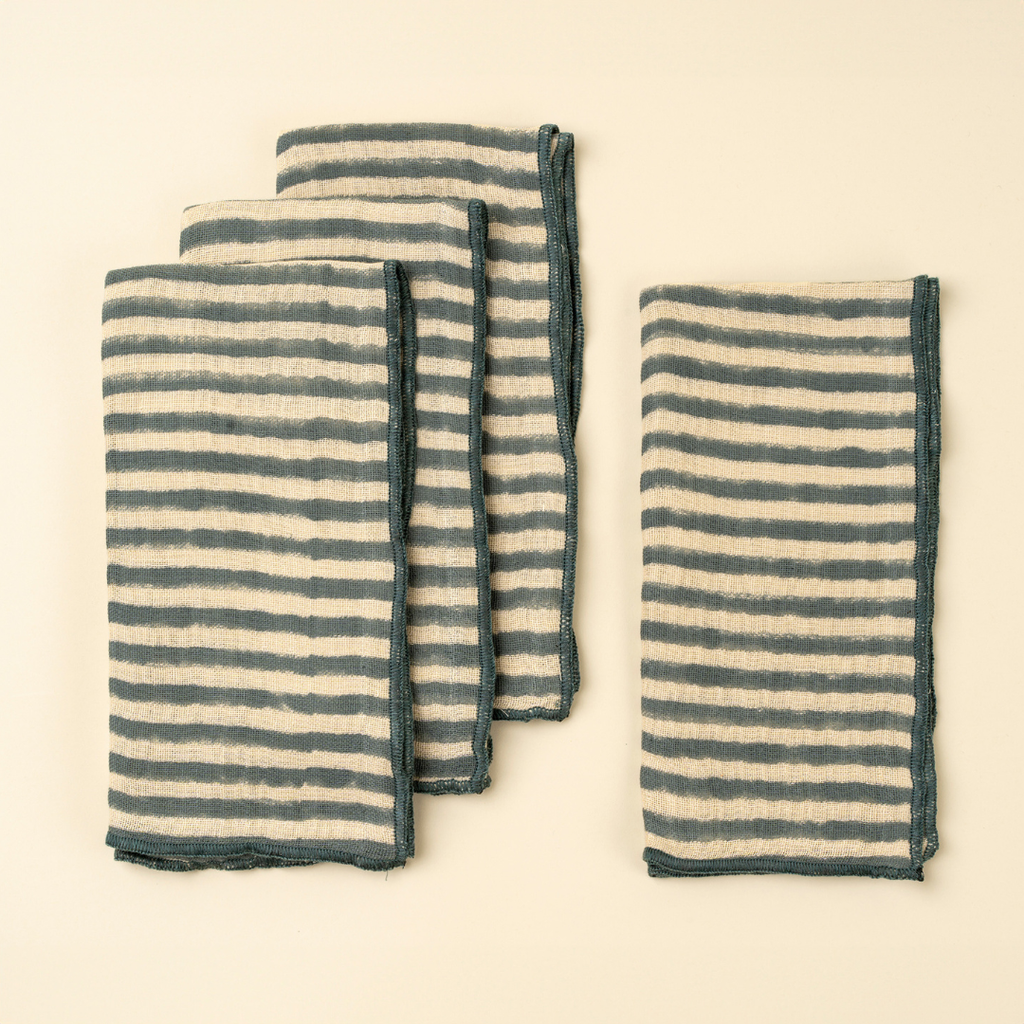 Sea Stripe Block Print Napkins (Sold Individually)