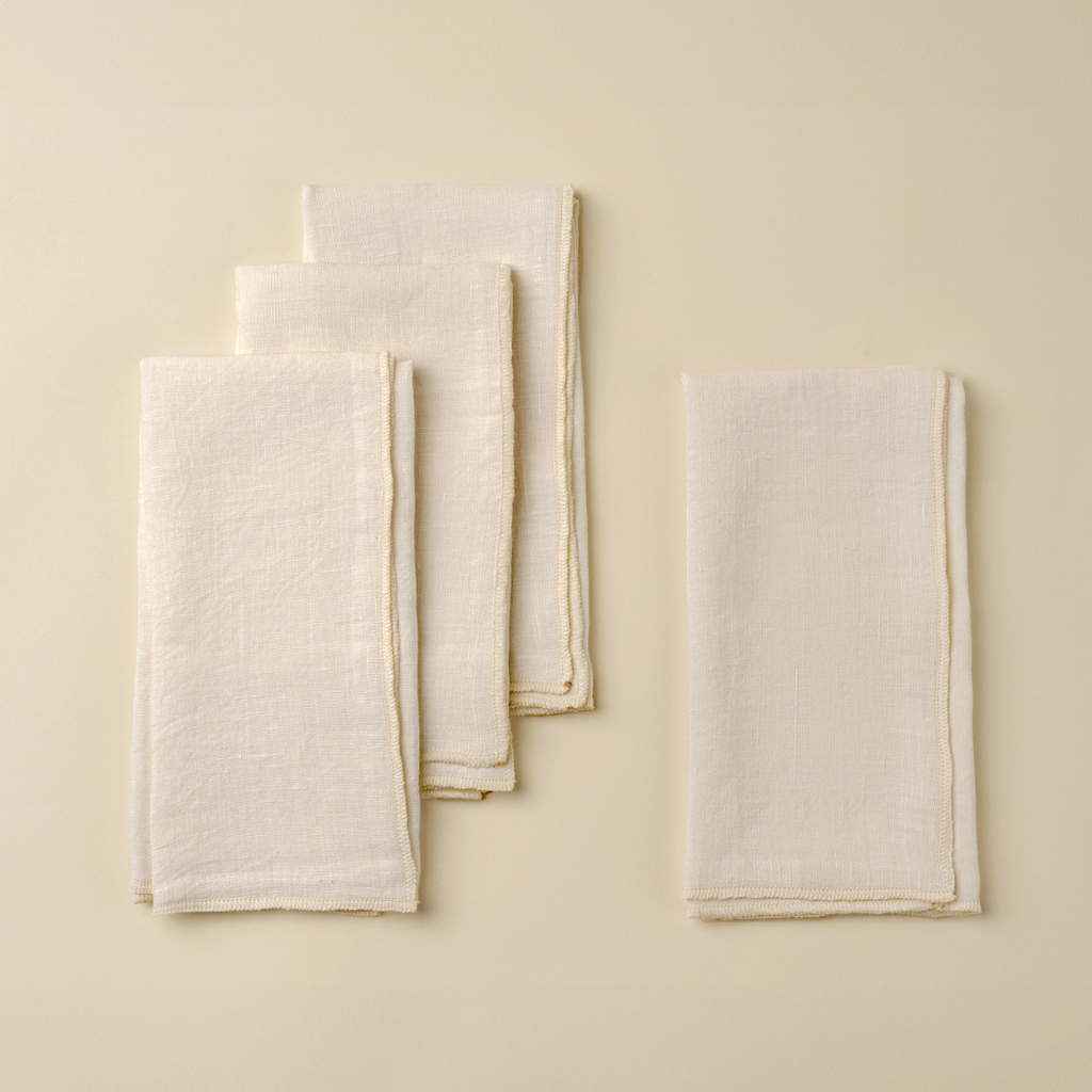 Set of 4 Stonewashed Linen Napkins - Ivory