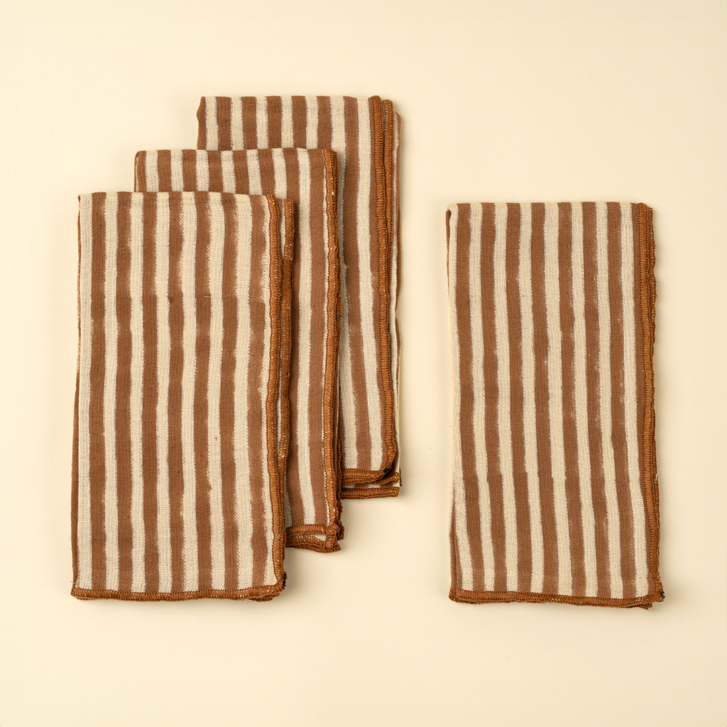 Terracotta Stripe Block Print Napkins (Sold Individually)