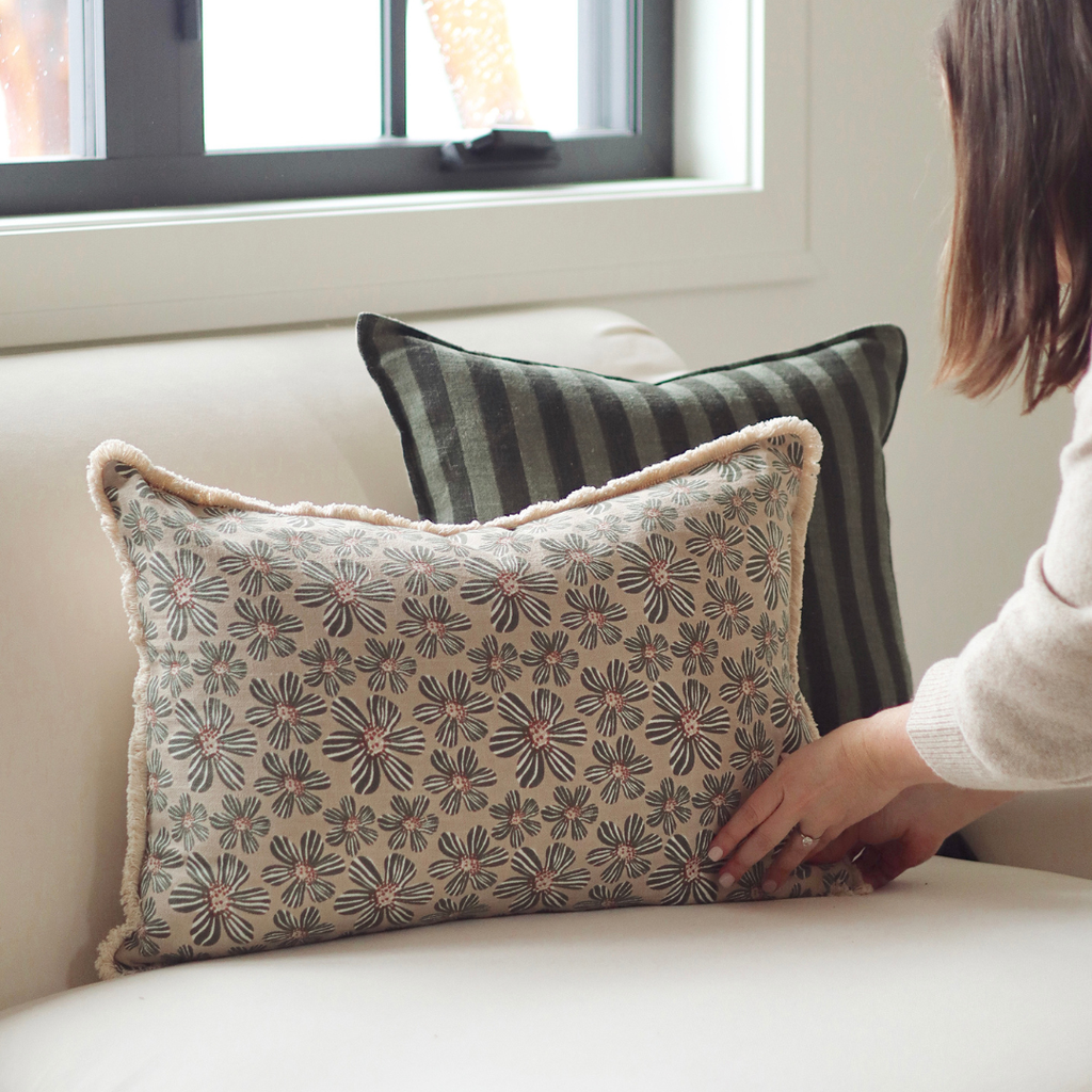 Striped Reversible Linen Pillow - Sage (Two Sizes Available)