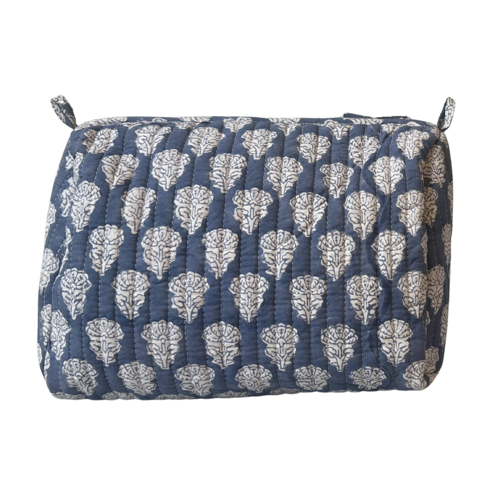 Block Print Pouch - Dark Blue Floral (Two Sizes Available)