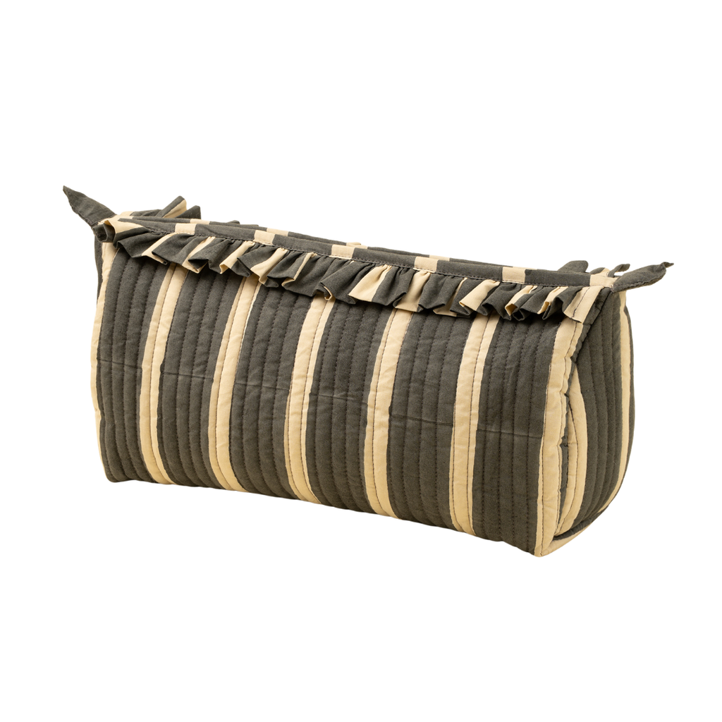 Block Print Stripe Pouch - Charcoal (Two Sizes Available)