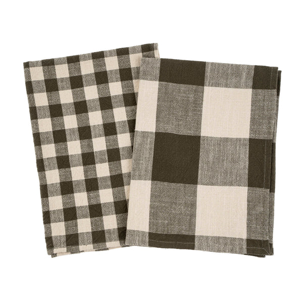 Gingham Check Tea Towels - Olive (Sold Individually)