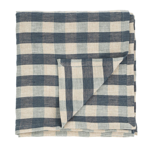Linen Gingham Tablecloth - Blue
