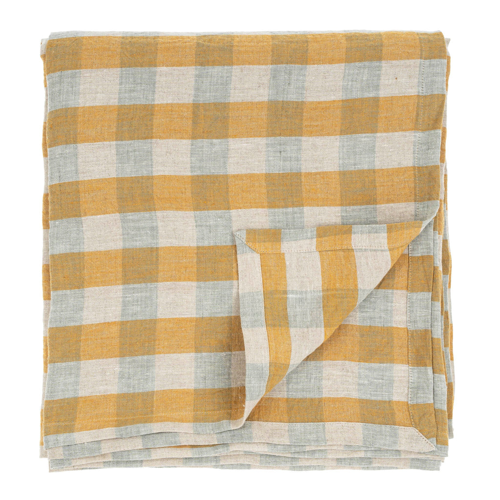 100% Linen Gingham Tablecloth - Yellow