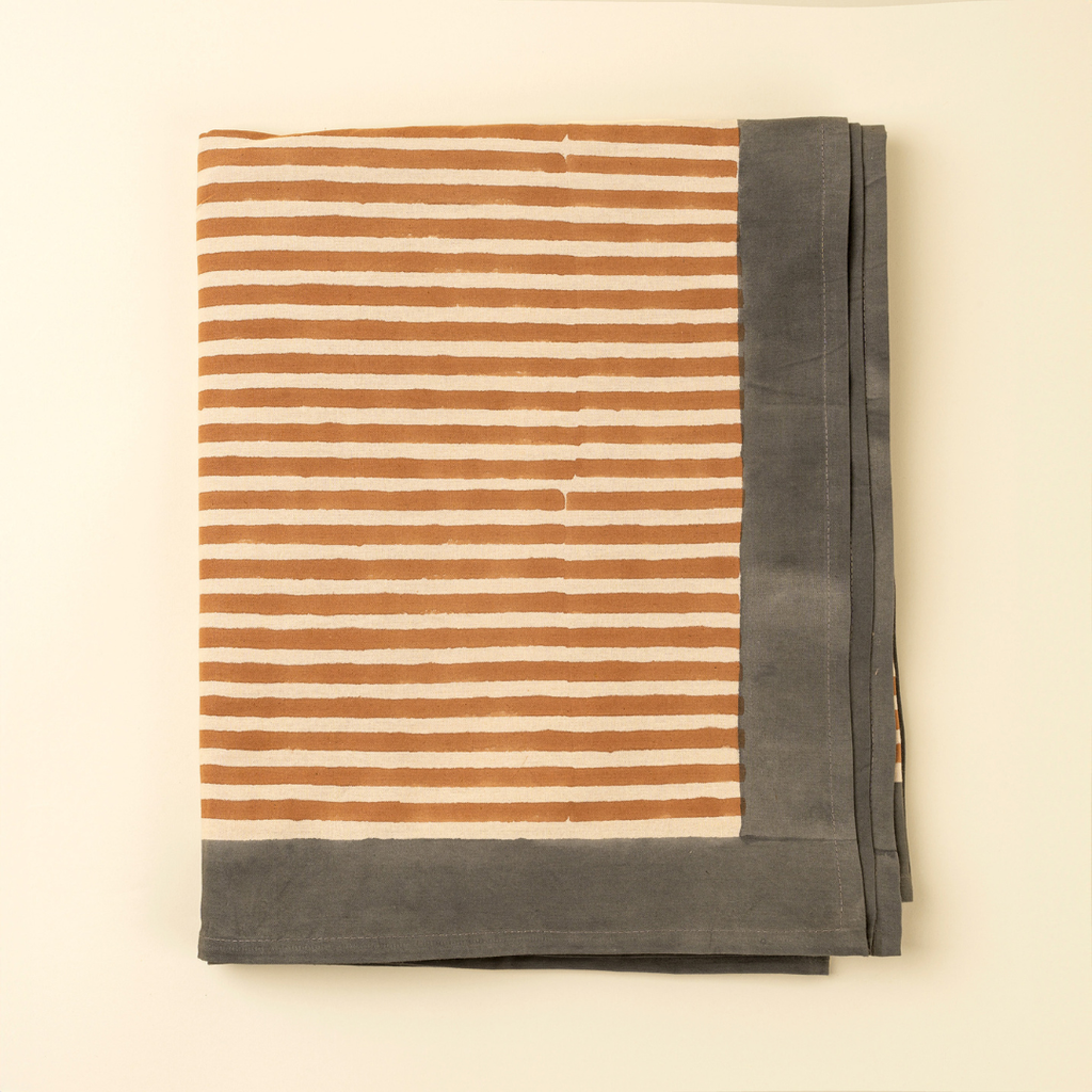 Terracotta Stripe Block Print Tablecloth (104" x 60")