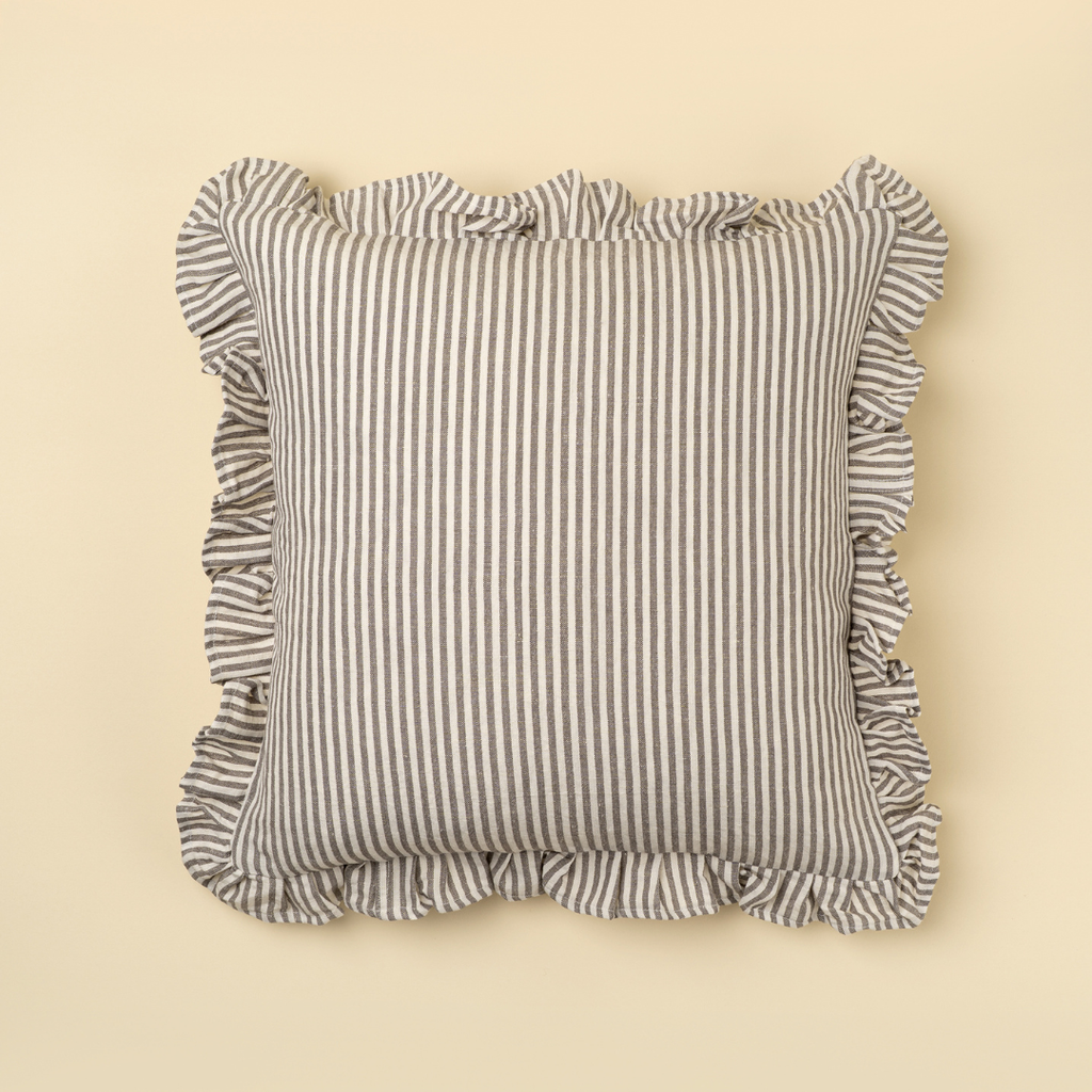 Ruffle Narrow Stripe Pillow - Grey (20" x 20")