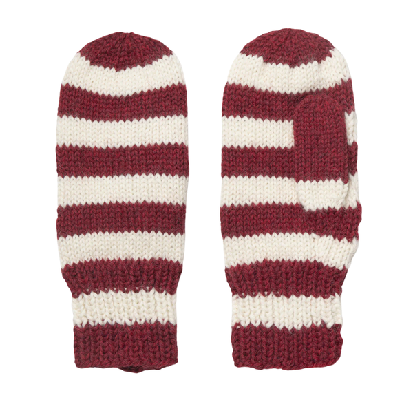 Made in Canada Wool Mittens - Red Stripe (Two Sizes Available)