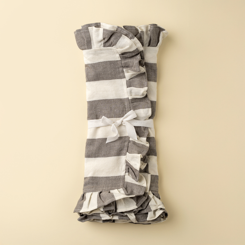 Ruffle Wide Stripe Table Runner - Grey (112"L)
