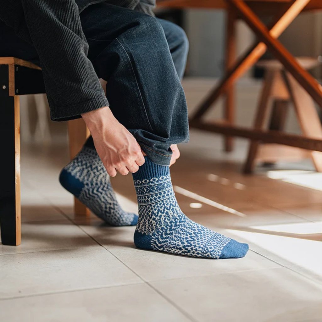 Wool Jacquard Socks - Seagulls Blue