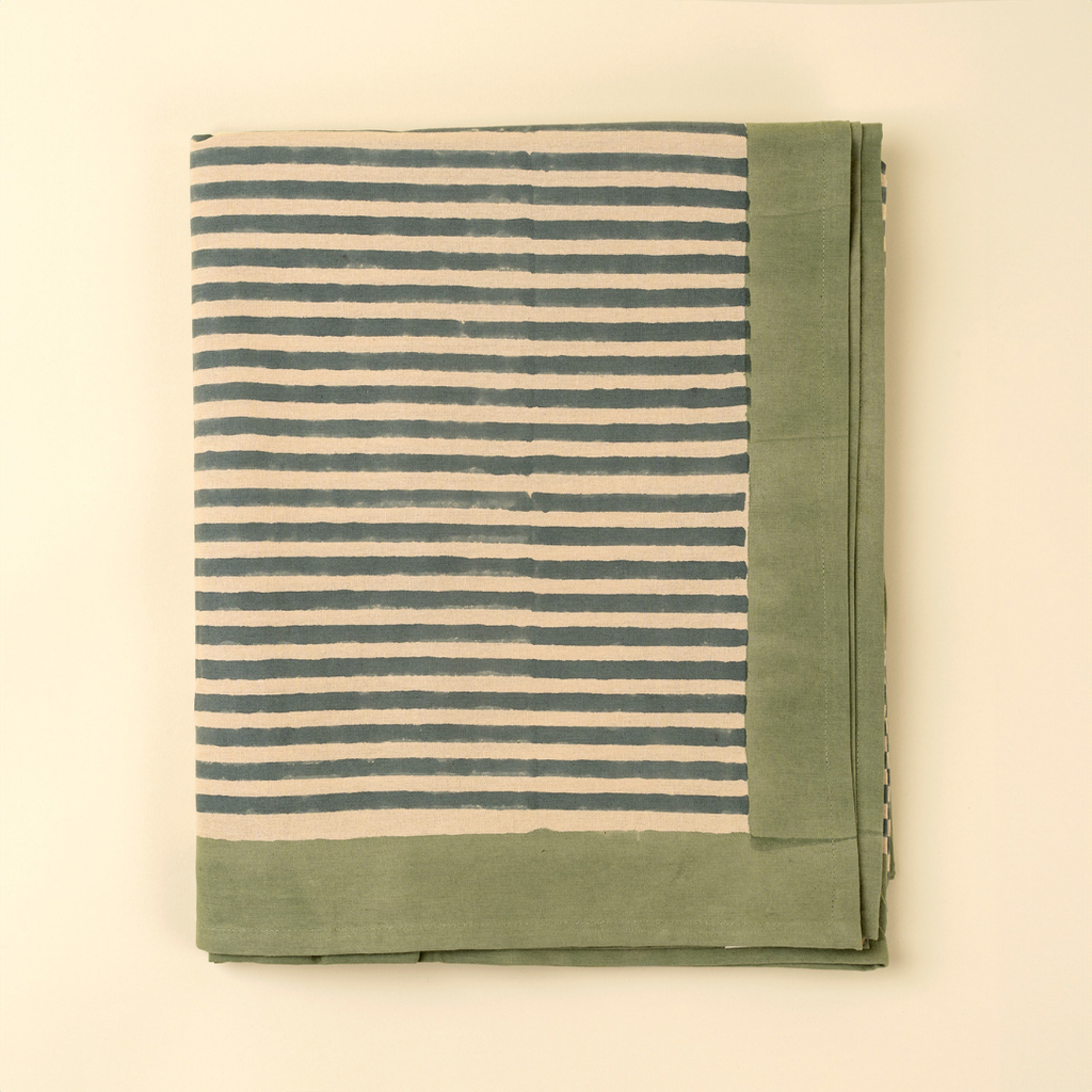 Sea Stripe Block Print Tablecloth (104" x 60")