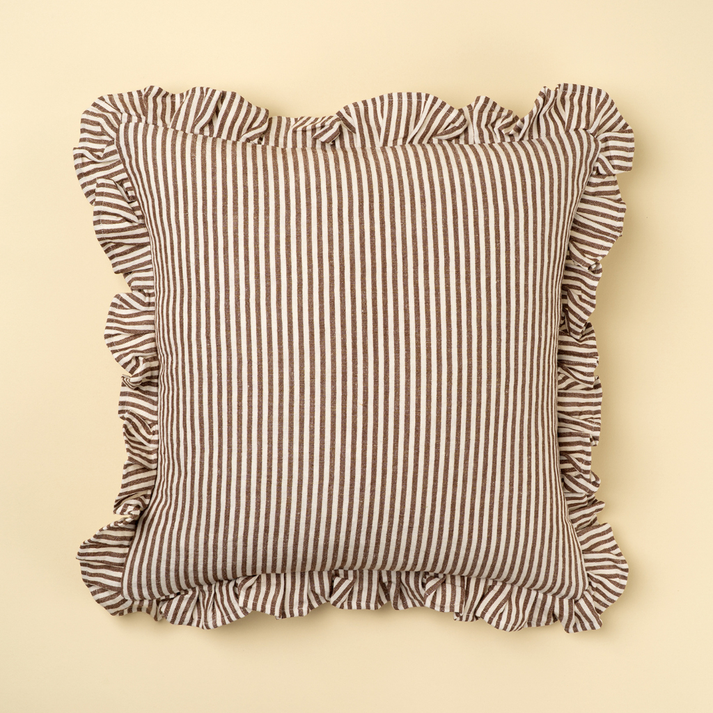 Ruffle Narrow Stripe Pillow - Brown (20" x 20")