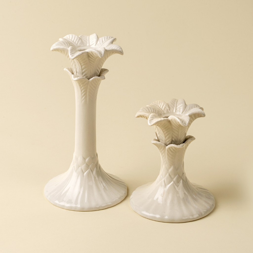 Palm Tree Candle Holders - Cream (Two Sizes Available)
