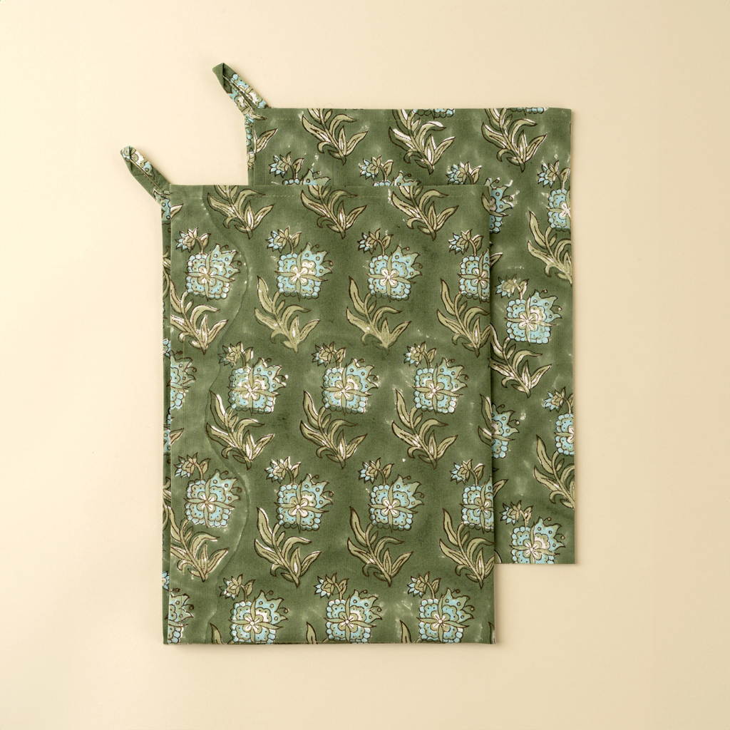 Elowen Block Print Tea Towel (Sold Individually)