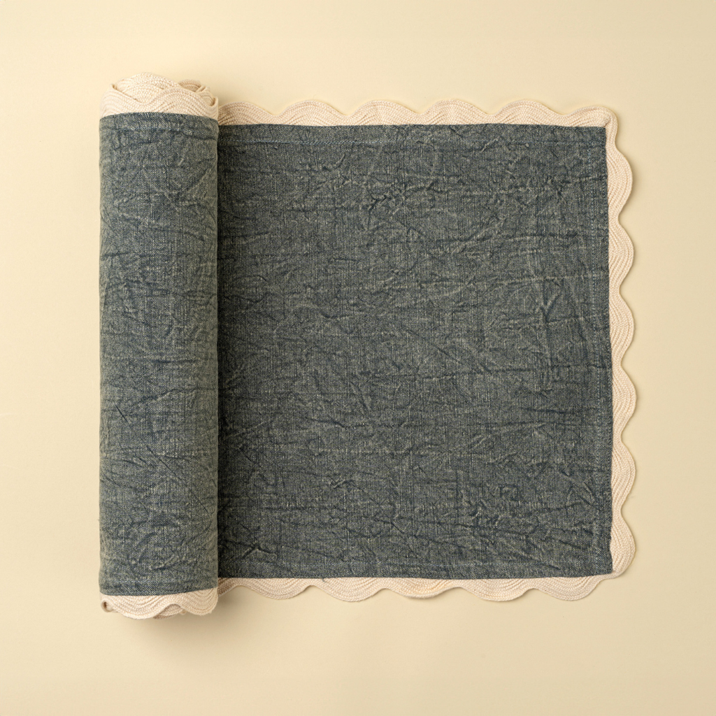 Scalloped Table Runner - Blue (108"L)