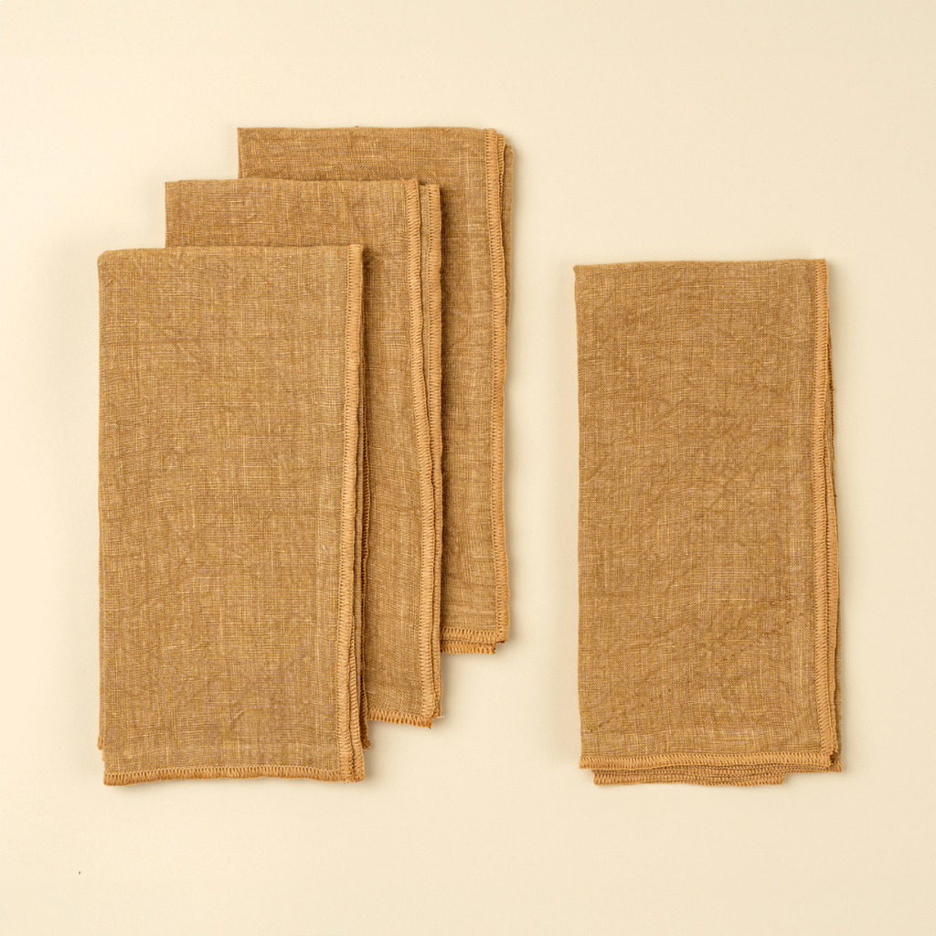 Set of 4 Stonewashed Linen Napkins - Mustard