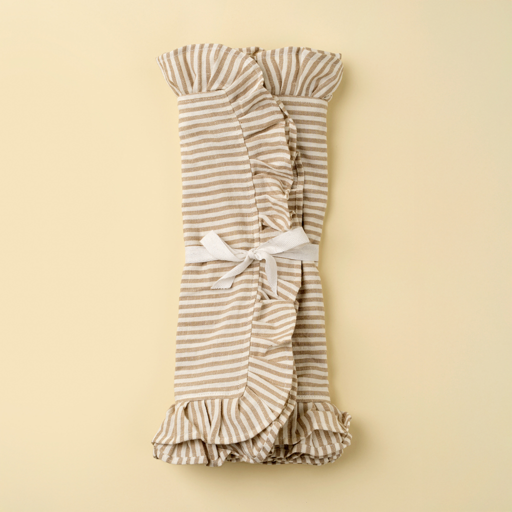 Ruffle Narrow Stripe Table Runner - Beige (112"L)