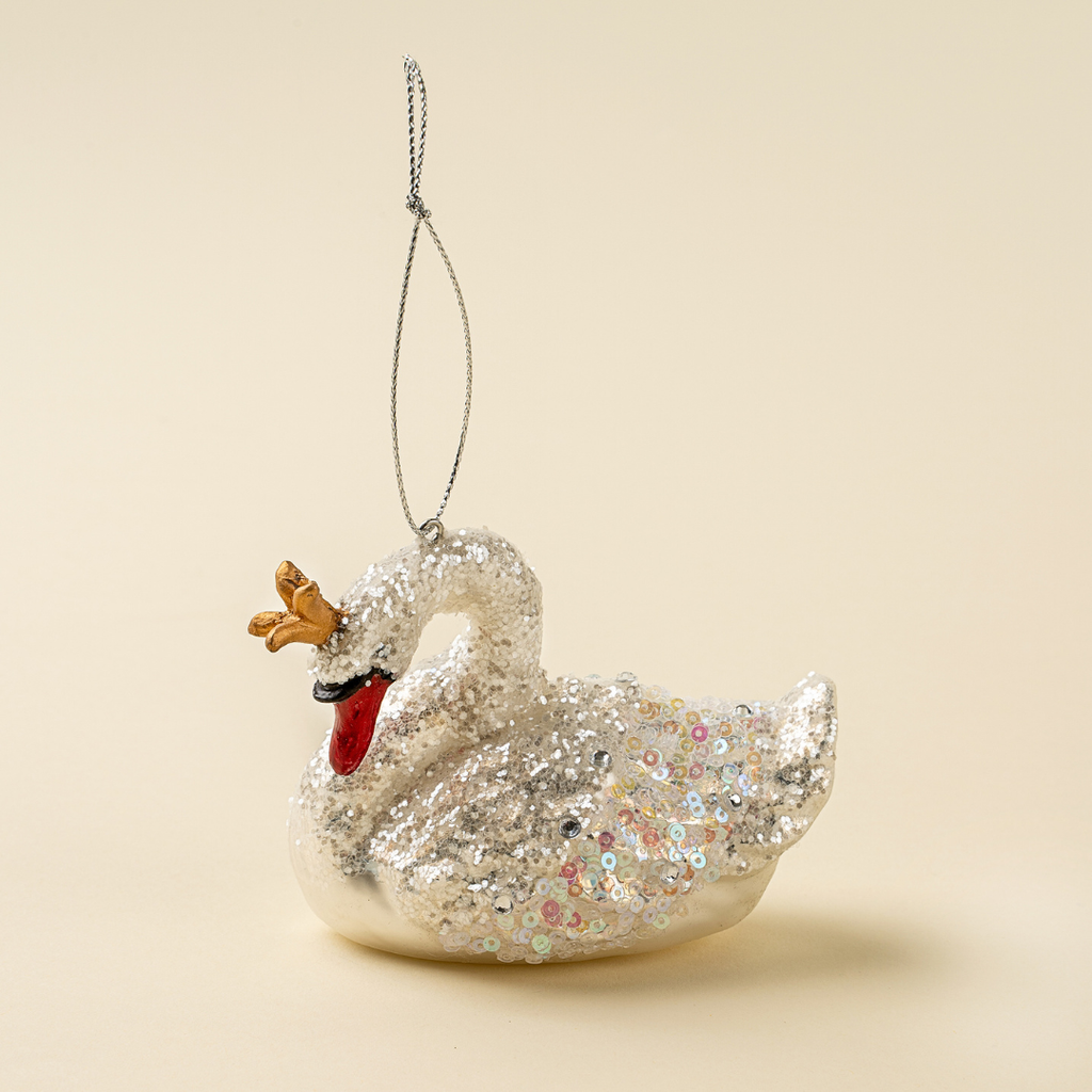 Winter Swan Glass Ornament