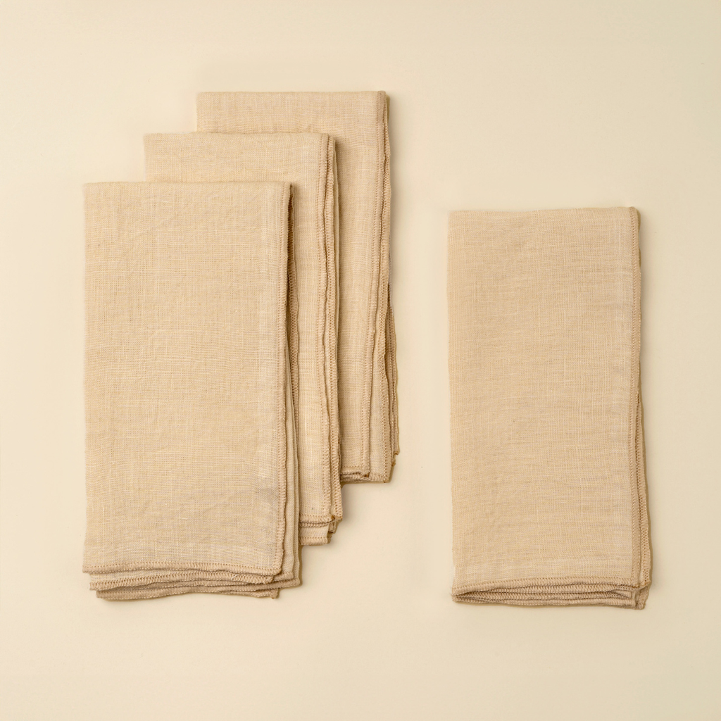 Set of 4 Stonewashed Linen Napkins - Cream