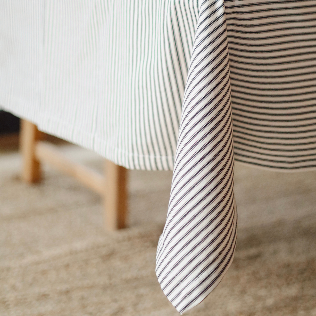 Ticking Stripe Tablecloth - Black (110" x 60")