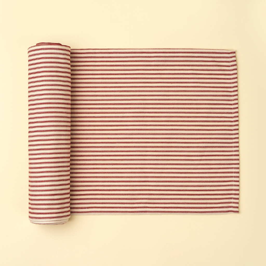 Ticking Stripe Table Runner - Red (108"L)