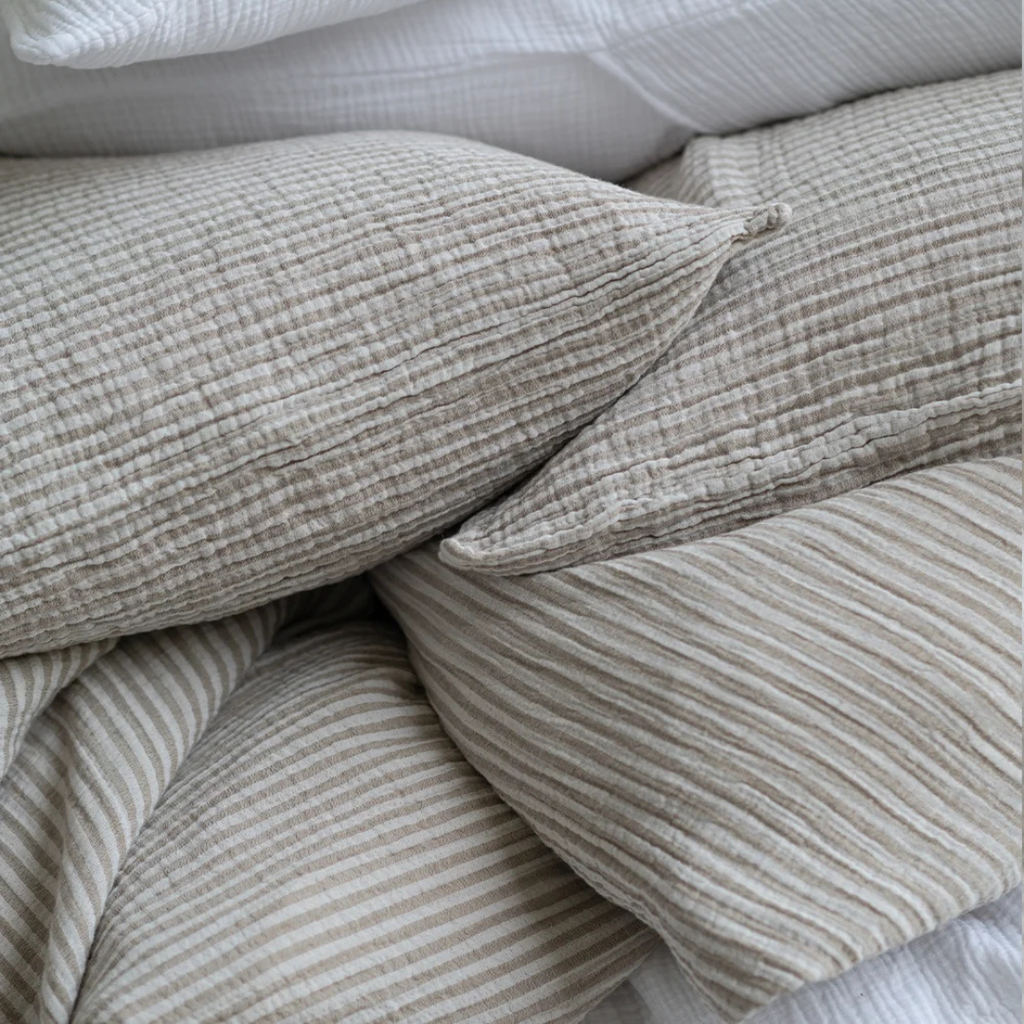 Tuck Cloud Duvet Cover Set - Taupe/Stripe (Two Sizes Available)