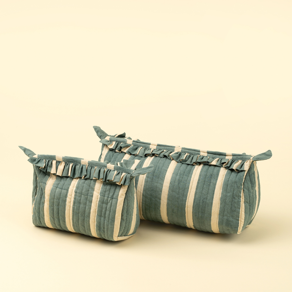 Block Print Stripe Pouch - Blue (Two Sizes Available)
