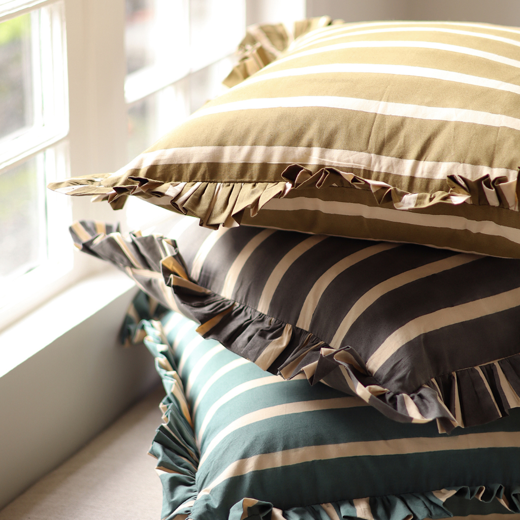 Ruffle Wide Stripe Pillow - Charcoal (20" x 20")
