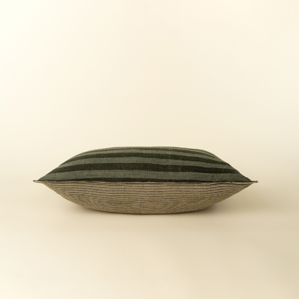 Striped Reversible Linen Pillow - Sage (Two Sizes Available)