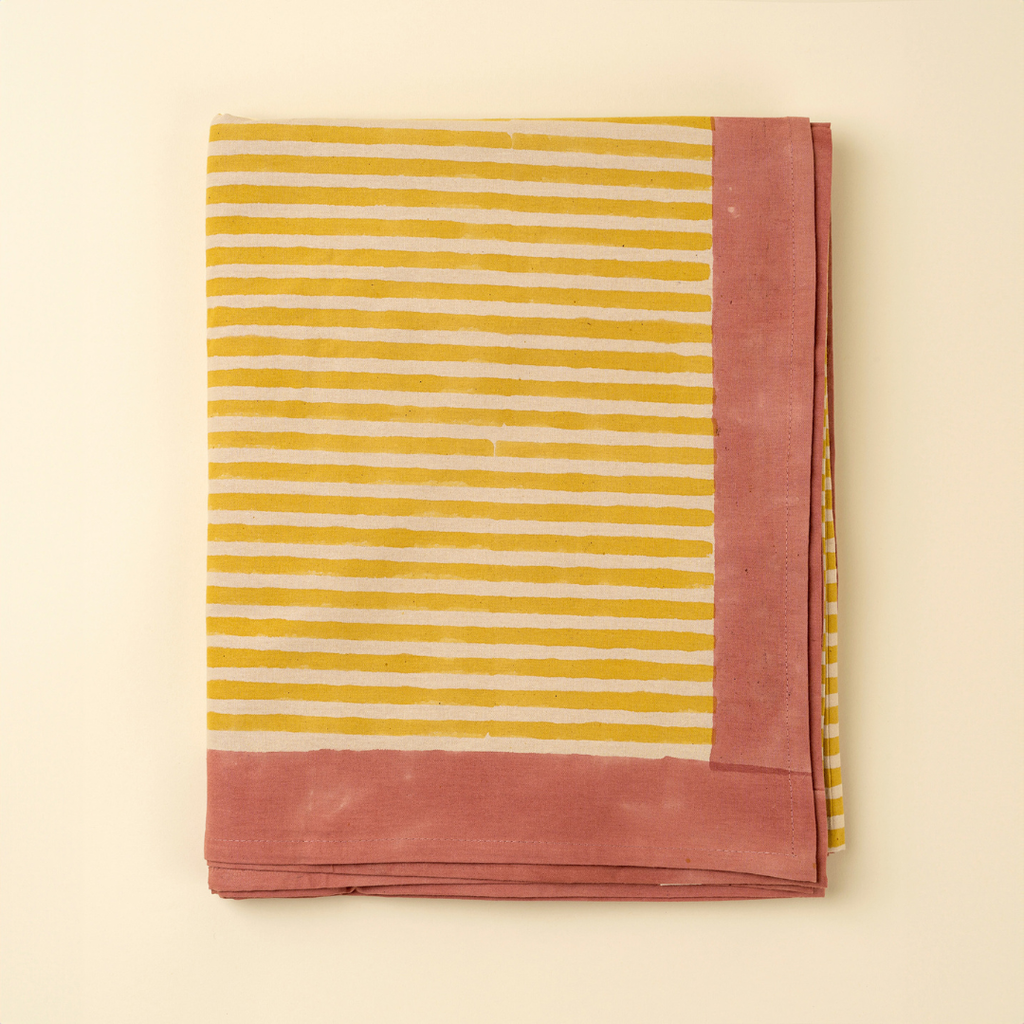 Sun Stripe Block Print Tablecloth (104" x 60")
