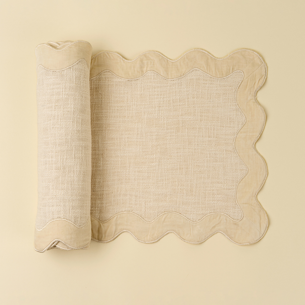 Velvet Scalloped Table Runner - Ivory (108"L)