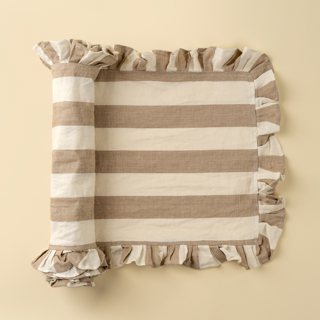Ruffle Wide Stripe Table Runner - Beige (112"L)