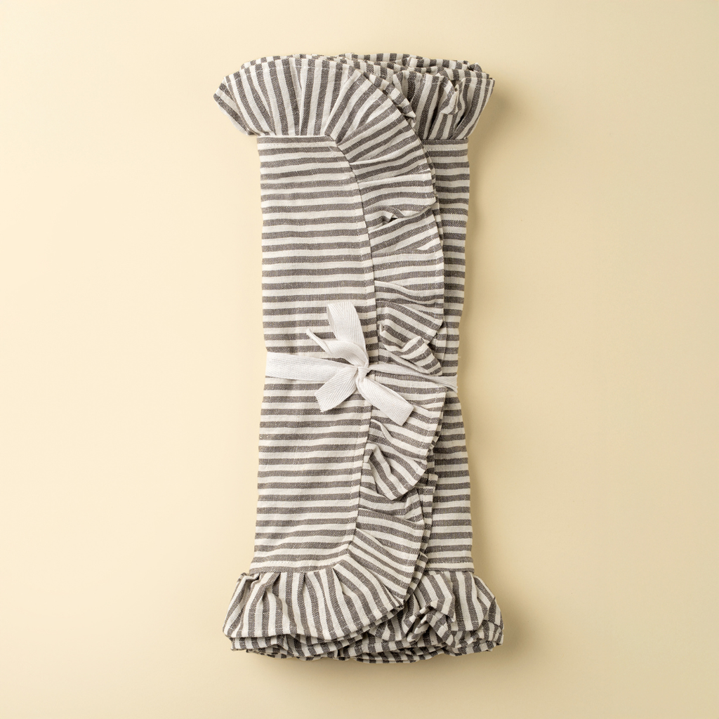 Ruffle Narrow Stripe Table Runner - Grey (112"L)