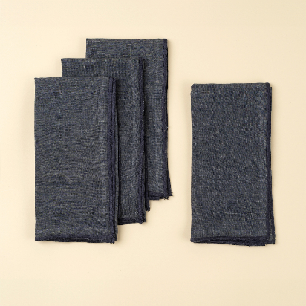 Set of 4 Stonewashed Linen Napkins - Navy