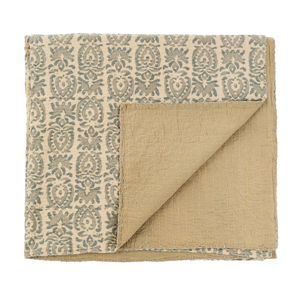 Seychelles Kantha Bed Blanket - Sage