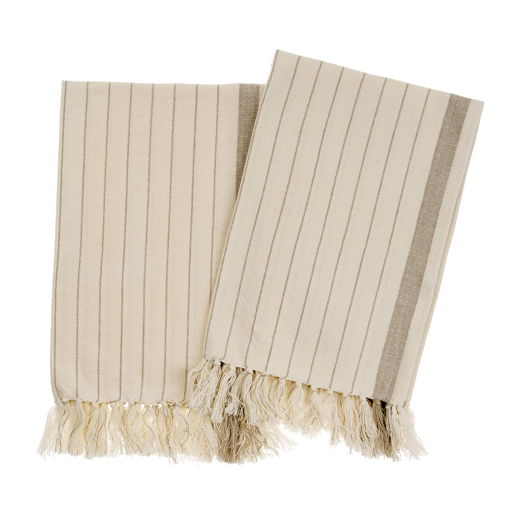 Pinstripe Hand Towel - Stone (Sold Individually)