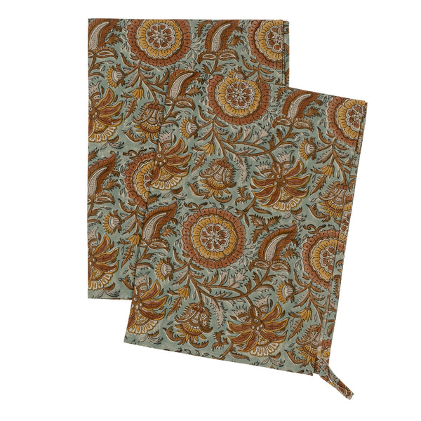 Dahlia Block Print Tea Towel (Sold Individually)