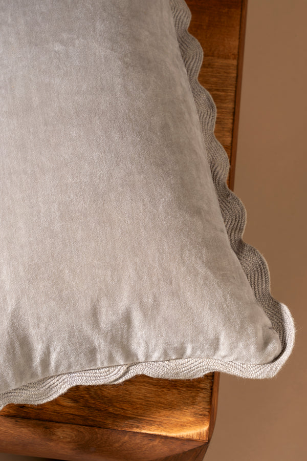Vera Velvet Scalloped Pillow - Fog (21" x 12")