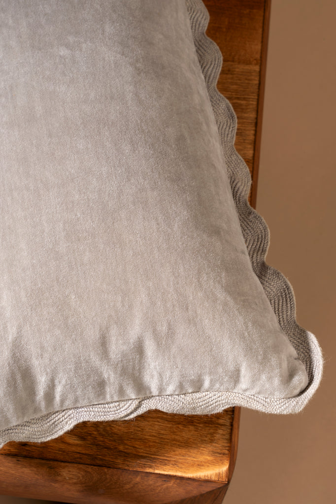 Vera Velvet Scalloped Pillow - Fog (21" x 12")